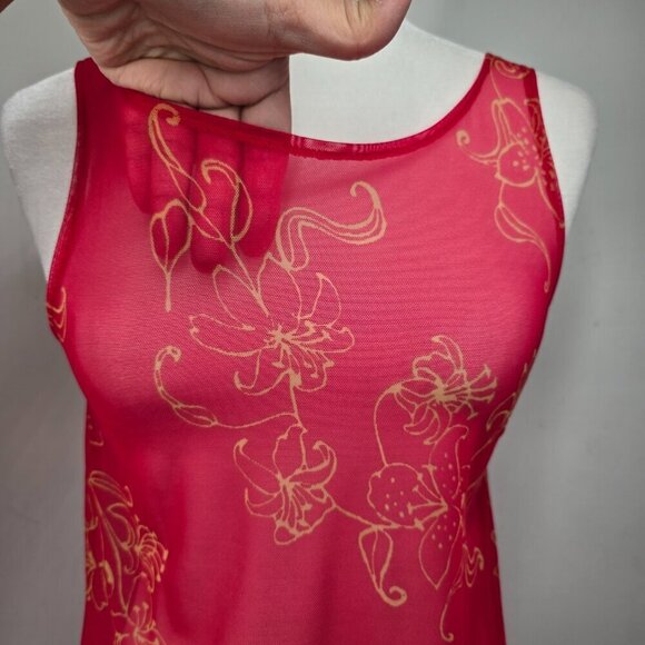 Vintage ATHENA Made in USA Red Gold Floral Mesh Sheer Maxi Dress - Picture 3 of 9